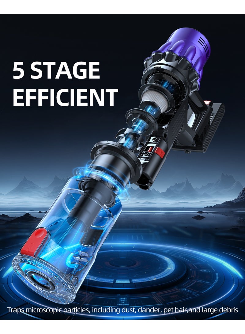 Kingone Cordless Vacuum Cleaner, 550W Vacuum Cleaners for Home, 60Mins Stick Vacuum with LED Display, Anti-Tangle & Wall Mount Charging, 8 in 1 Lightweight Vacuum for Hard Floors Carpet Pet Hair - Image 5